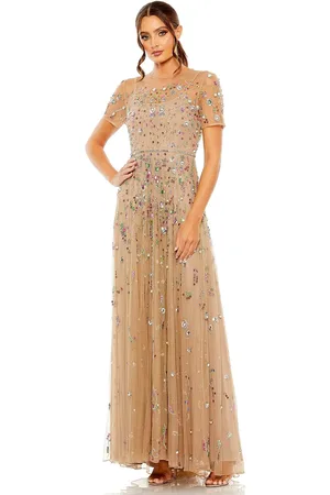 Mac Duggal 93924 - A-line Stone-Detailed Mesh Gown