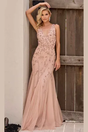Primavera Couture 13158 - Open Back V-Neck Beaded Evening Gown
