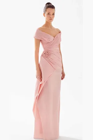 TARIK EDIZ 98237 - Ruched Off-Shoulder Mother of the Groom Dress