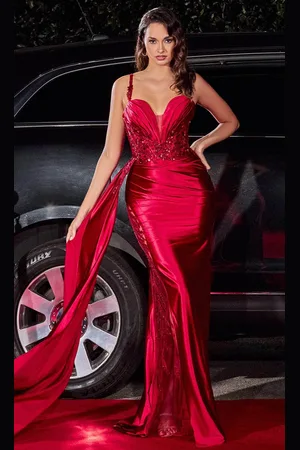 Cinderella Divine CDS417 - Pleated Plunging Sweetheart Prom Dress