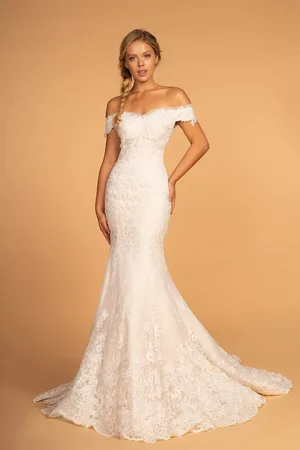 GLS by Gloria GL2594 Lace Off-Shoulder Mermaid Dress With Train