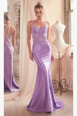 Ladivine CDS450 - Beaded Lace Appliqued Prom Gown
