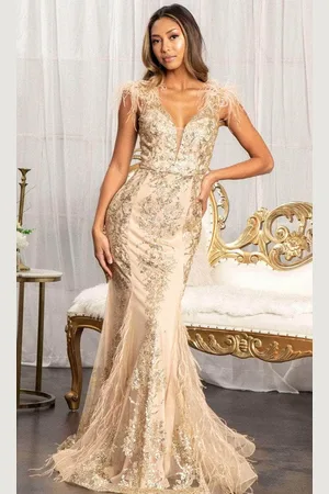 GLS by Gloria GL1983 - Feathered Glitter Mermaid Evening Dress