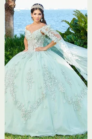 Fiesta Gowns 56498 - V-Neck Lace Applique Ballgown