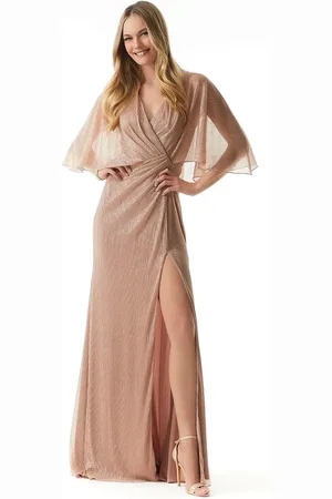 MGNY By Mori Lee 73004 - Metallic Flutter Sleeve Evening Dress