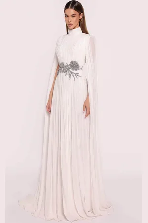 TARIK EDIZ 98880 - Cape Sleeve Shirred Gown