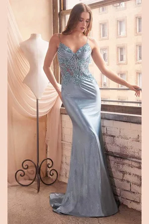 Ladivine CDS450 - Beaded Lace Appliqued Prom Gown