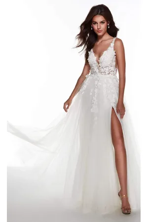 Alyce Paris 60894 3D Floral Lace Tulle High Slit A-line Gown