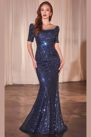 Ladivine CB151 - Sequined Short Sleeve Prom Dress