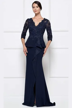 Rina Di Montella RD2685 Embroidered Scalloped V-neck Sheath Dress