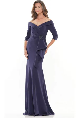 Rina Di Montella RD2733 Quarter Sleeve Brooch Drape Gown