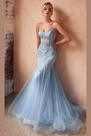 Ladivine D145 - Floral Beaded Trumpet Prom Gown