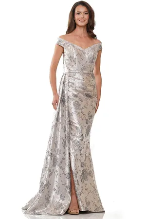 Rina Di Montella RD2912 - Jacquard Off-Shoulder Long Gown