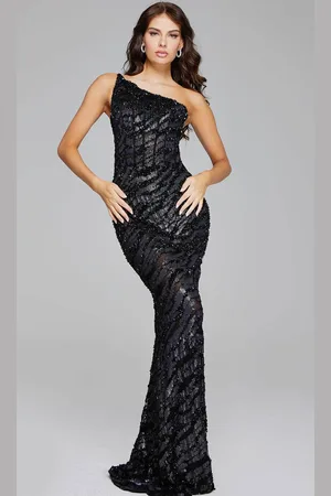 JOVANI 40182 - One Shoulder Sheer Beaded Evening Gown
