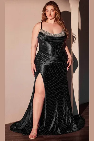 Ladivine CDS529C - Scoop Neck Gathered Waist Prom Gown