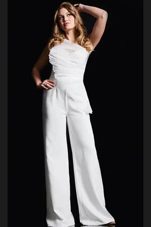JOVANI 26171 - Ruched Detailed One-Shoulder Jumpsuit