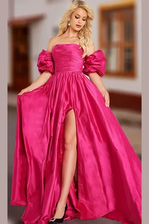 JOVANI 24099 - Taffeta Puff Sleeve A-line Gown