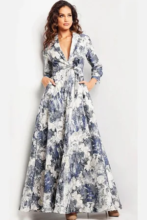 JOVANI 26202 - Floral V Neck A line Dress