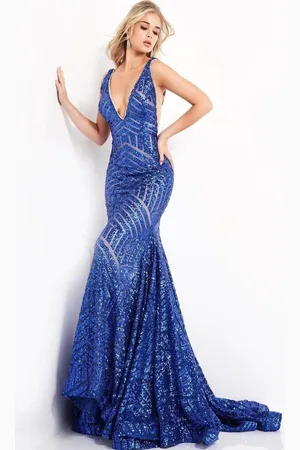 JOVANI 59762 Low V-Neck Sequin Evening Gown