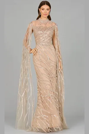 Lara Dresses 29042 - Sequin Embellished High Neck Evening Gown