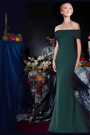 Janique 2933 Off Shoulder Glitter Mermaid Gown