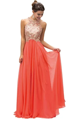 Dancing Queen 9298 Embellished Halter A-line Evening Dress