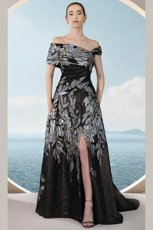 Janique 251019 - Asymmetrical Off Shoulder Evening Dress