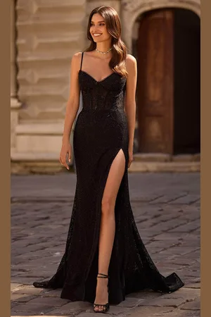 La Femme 32671 - Lace Rhinestone Detail Prom Gown