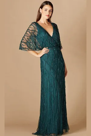 Lara Dresses 29319 - Sheered Angel Sleeves V Neck Ball gown