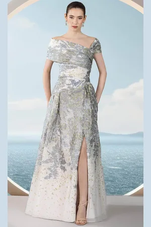 Janique 351019 - Asymmetrical Neck Evening Dress