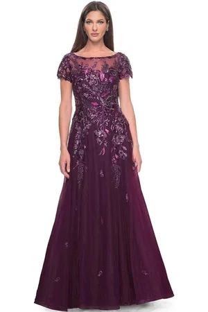 La Femme 31712 - Floral Lace Applique A-line Evening Dress