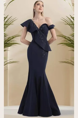 Janique 24986 - Asymmetrical Neckline Mermaid Evening Gown