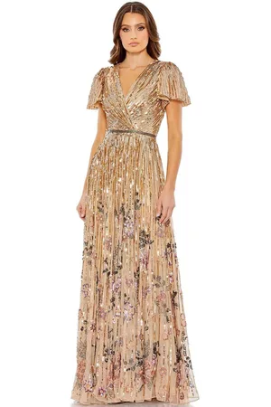 Mac Duggal 5637 - Sequined Flounce Sleeve Evening Dress