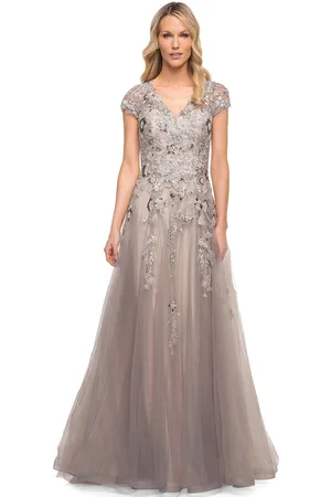 La Femme 30239 - Embroidered V-Neck Mother of the Groom Dress