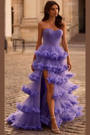 La Femme 32721 - Tiered Skirt Strapless Tulle Ballgown