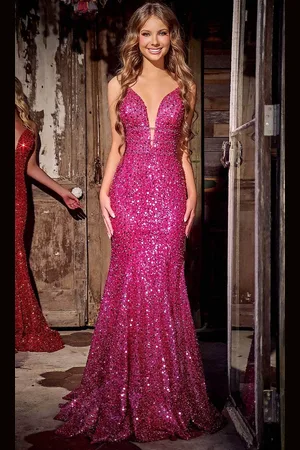 Portia and Scarlett PS24041 - Sequin Plunge Prom Dress