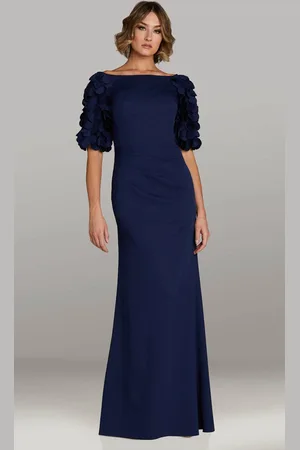 Gia Franco 12419 - Appliqued Elbow Sleeve Evening Gown
