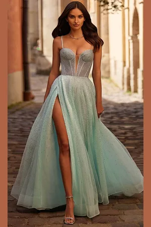 La Femme 32725 - Deep V-Neck Rhinestone-Embellished Prom Gown
