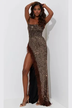 Jasz Couture 7560 - Feather Trimmed Sequin Prom Dress