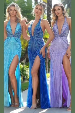 Portia and Scarlett PS25162 - Beaded Halter Prom Dress
