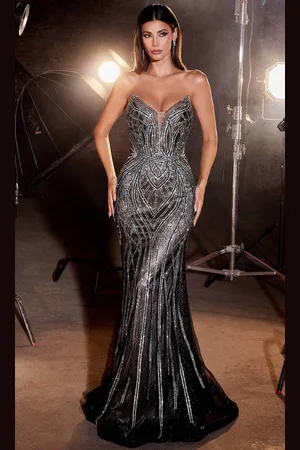 Cinderella Divine CC6018 - Strapless with Rhinestone Accents Prom Dress