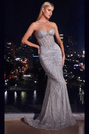 Ladivine J871 - Strapless Beaded Prom Gown