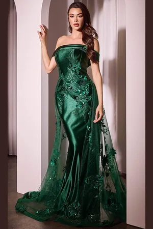 Ladivine J876 - Floral Off-Shoulder Evening Dress