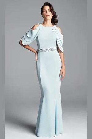 Alexander By Daymor 350 Cold Shoulder Beaded Waist Sheath Gown
