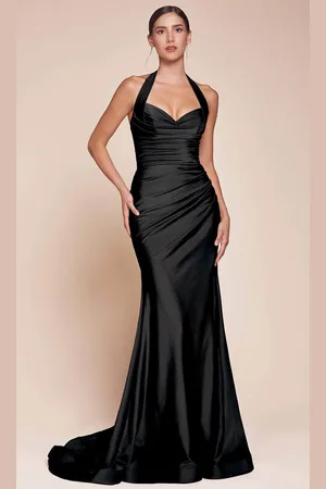 Ladivine CD796 - Halter Ruched Bodice Prom Dress