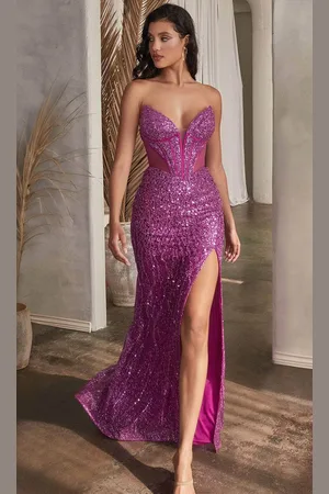 Ladivine CD0227 - Sequined Plunging V-Neck Prom Gown