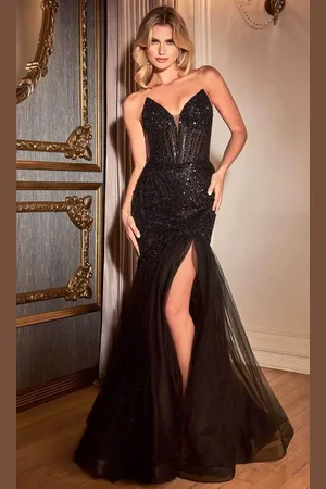 Ladivine CD0214 - Off Shoulder Stone Embellished Gown