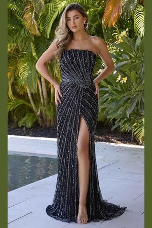 Primavera Couture 4358 - Straight Neckline Beaded Sequin Prom Dress