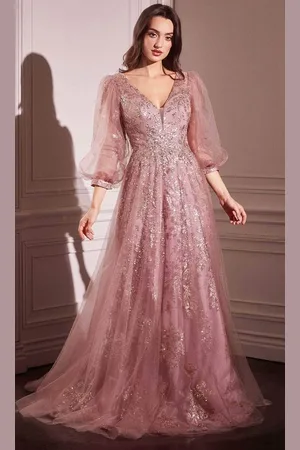 Ladivine CD0102 - Long Sleeve Applique Gown