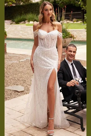 Ladivine CD0203W - Sequin Off-Shoulder Bridal Gown